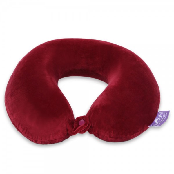 VIAGGI U Shape Round Memory Foam Soft Travel Neck Pillow for Neck Pain Relief Cervical Orthopedic Use Comfortable Neck Rest - Burgandy